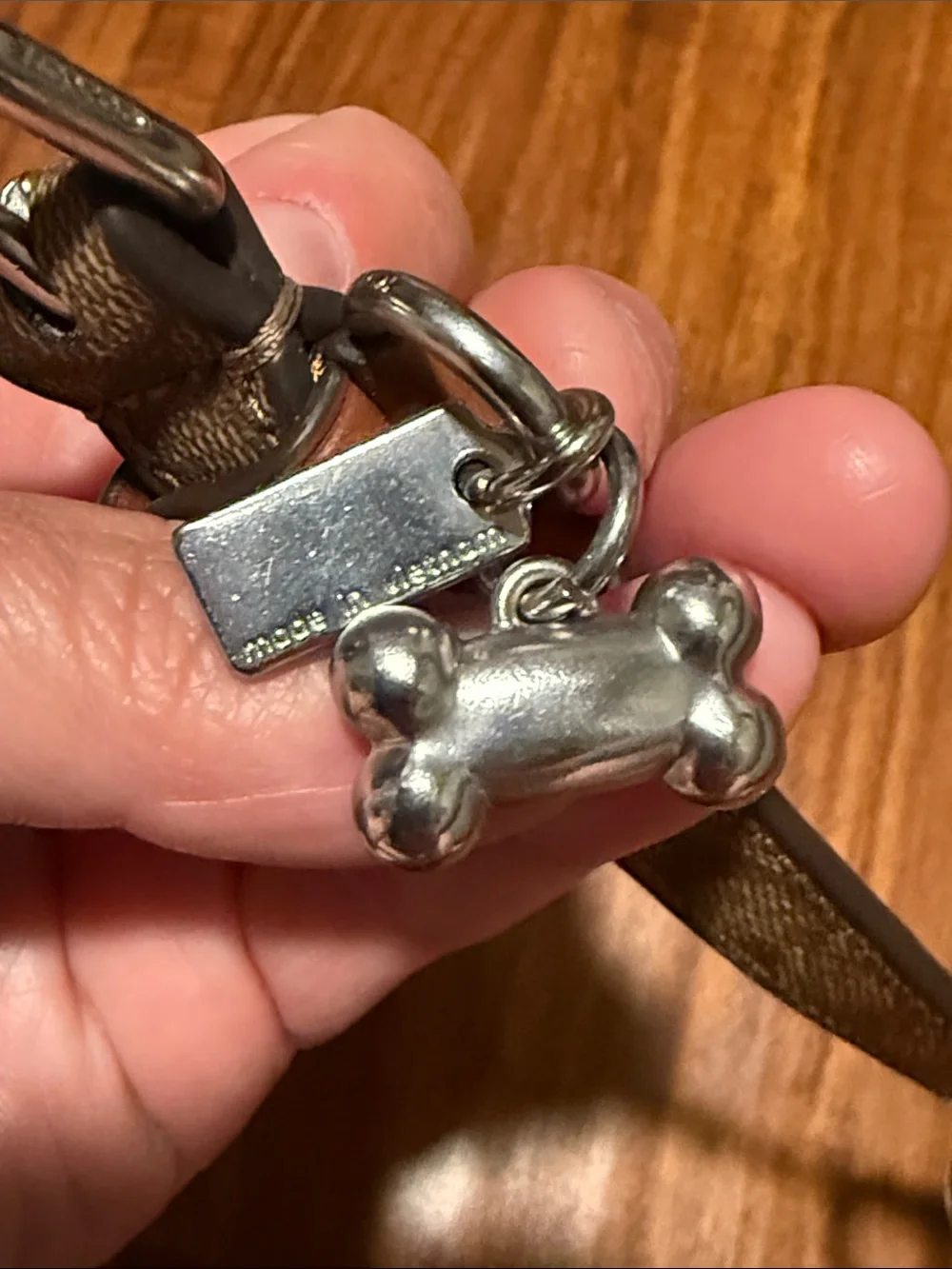 Coach Signature Canvas Dog Collar with Tan Leather Trim and Silver Charms